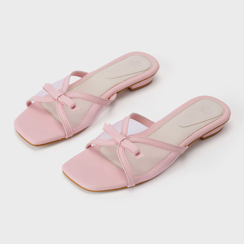 Twenty Dresses by Nykaa Fashion Pink Square Toe Upper Mesh Bow Detail Sandal For Women (EURO 38)