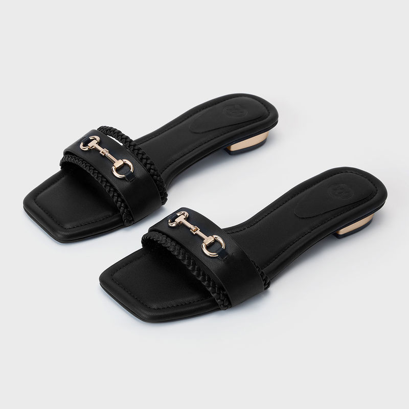 Twenty Dresses by Nykaa Fashion Black Square Toe Braided Detail Sandal For Women (EURO 36)