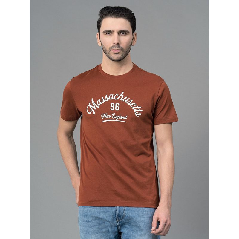 Red Tape Rust Graphic Print Cotton Round Neck Mens T-Shirt (M)