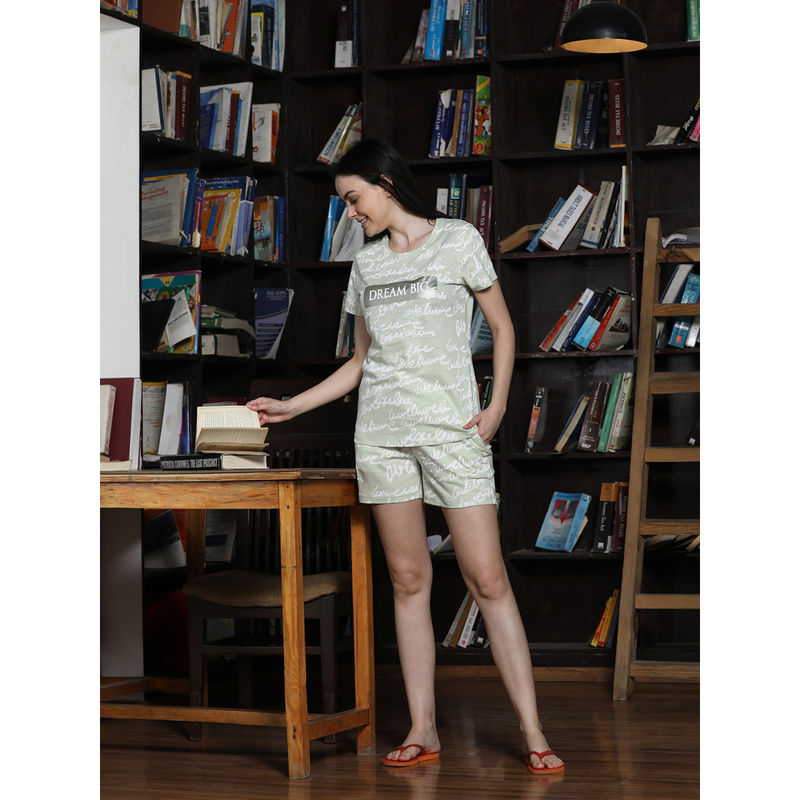 MAYSIXTY Pure Soft Cotton Printed Green T-Shirt and Shorts (Set of 2) (2XL)