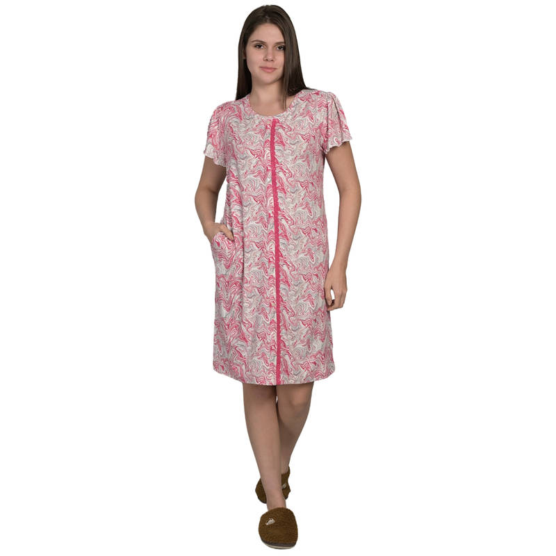 MAYSIXTY Women Pure Poly Brush Printed Round Neck Pink Half Sleeve Short Nightdress (L)