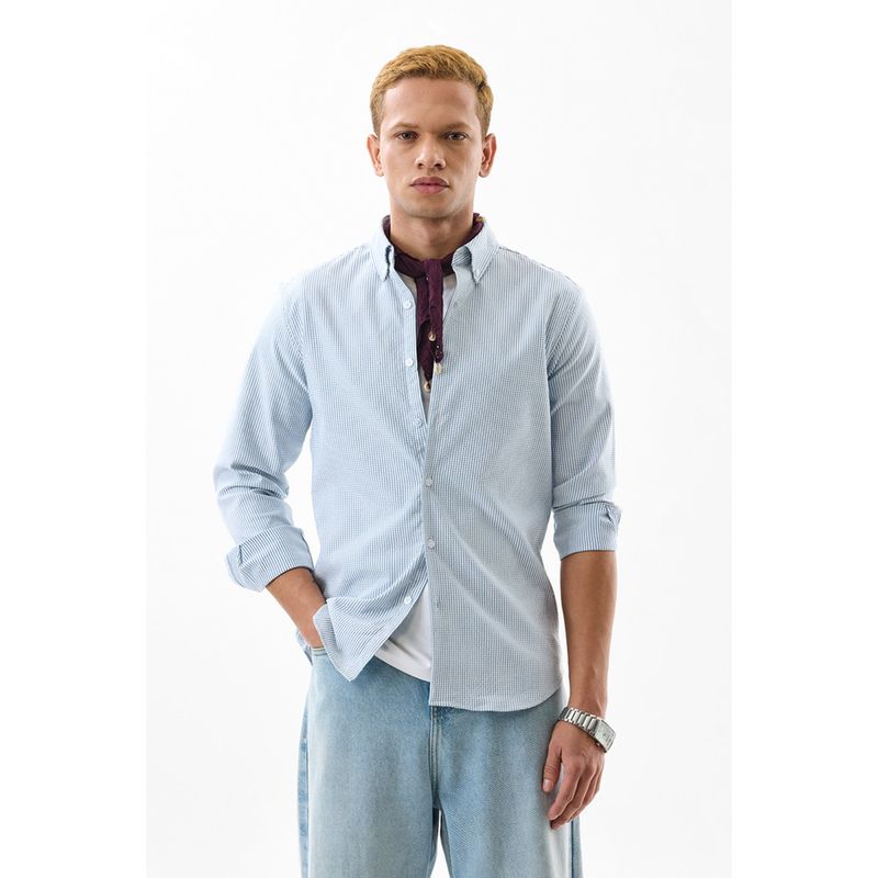 Snitch Men Polyester Blend Checks Slim Fit Collar Neck Blue Casual Shirt (XS)