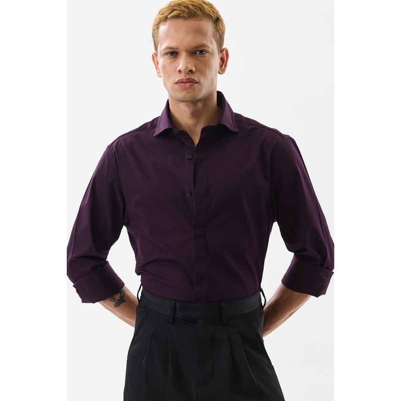 Snitch Men Cotton Lycra Solid Slim Fit Collar Neck Purple Casual Shirt (2XL)