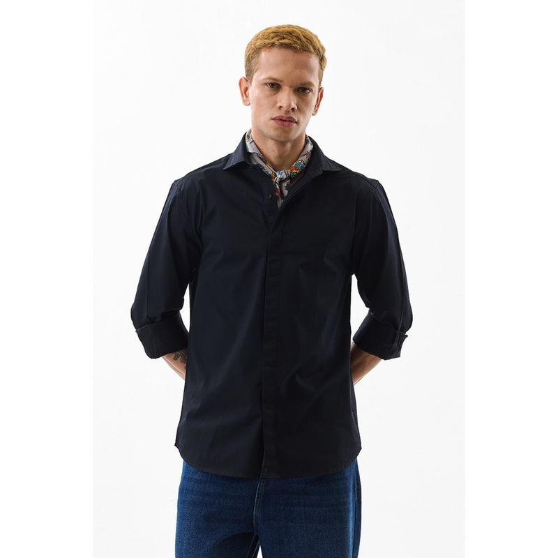 Snitch Men Cotton Lycra Solid Slim Fit Collar Neck Black Casual Shirt (XL)