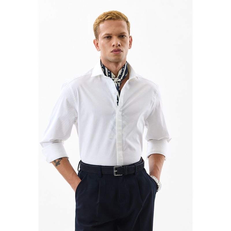 Snitch Men Cotton Lycra Solid Slim Fit Collar Neck White Casual Shirt (XL)