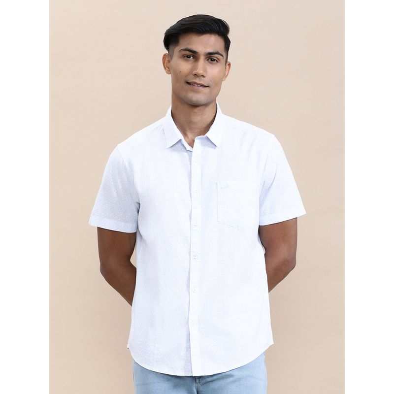 Crocodile Men Pure Cotton Printed Regular Fit Collar Neck Blue Casual Shirt (39)