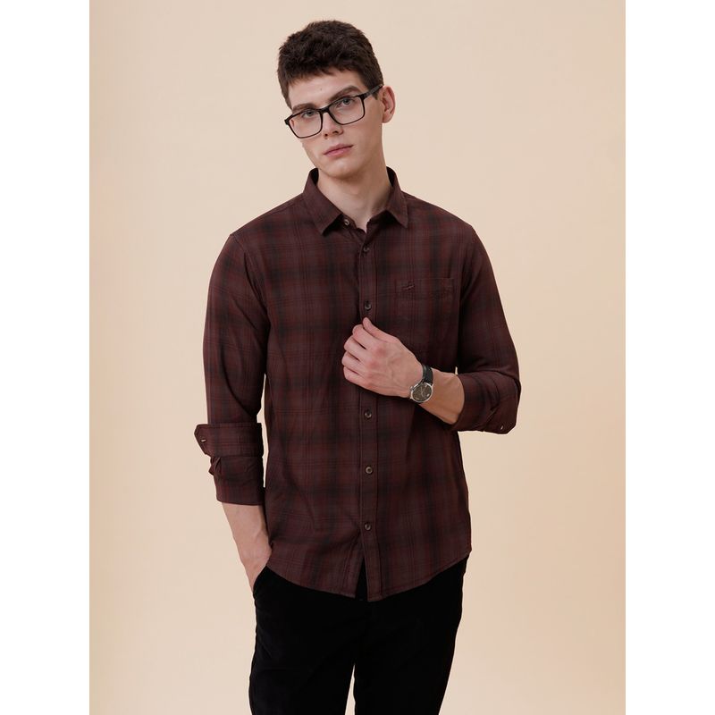 Crocodile Men Pure Cotton Checks Regular Fit Collar Neck Maroon Casual Shirt (40)