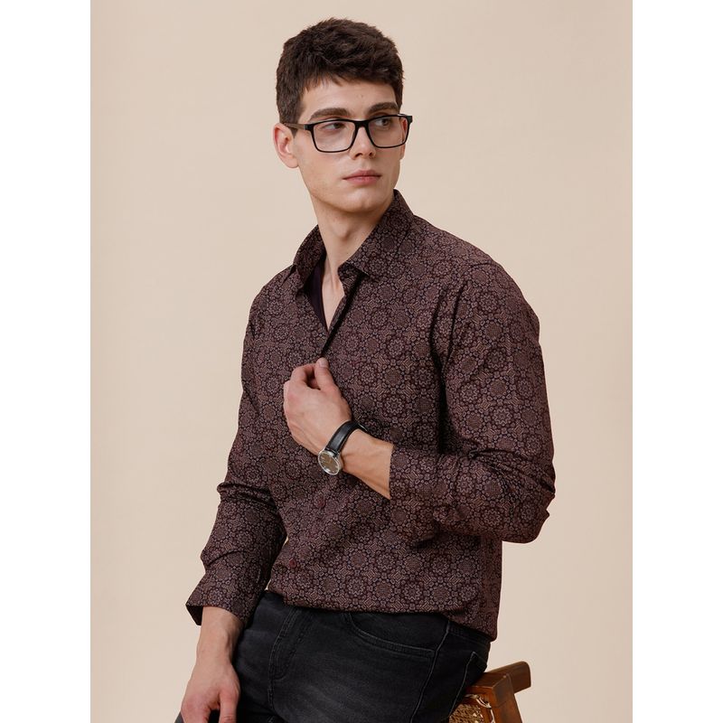 Crocodile Men Pure Cotton Printed Regular Fit Collar Neck Maroon Casual Shirt (44)