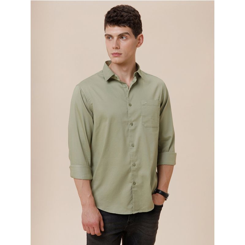 Crocodile Men Cotton Blend Solid Regular Fit Collar Neck Green Casual Shirt (46)