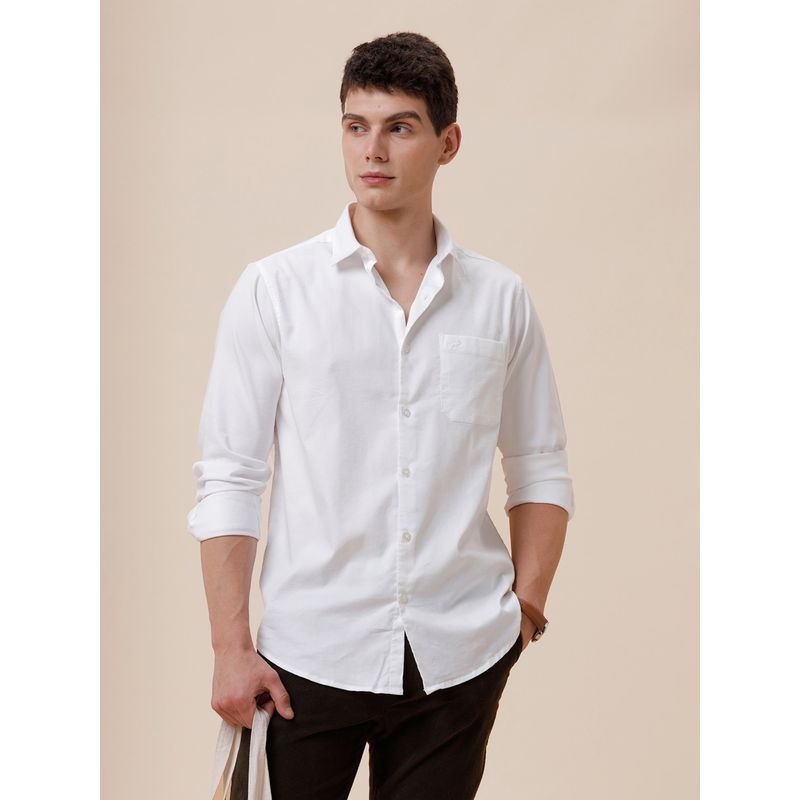 Crocodile Men Cotton Blend Solid Regular Fit Collar Neck White Casual Shirt (44)