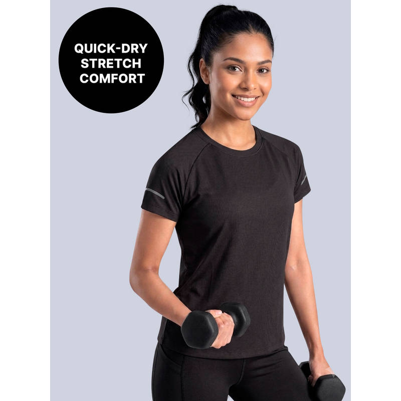 Kica Quick Dry Tee with Soft Stretch & Reflective Detail for Gym & Running KIC026 Black (XS)