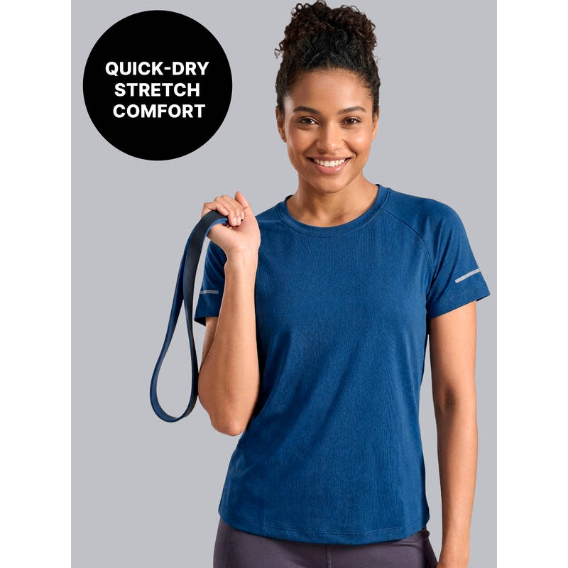 Kica Quick Dry Tee with Soft Stretch & Reflective Detail for Gym & Running KIC026 Blue (S)
