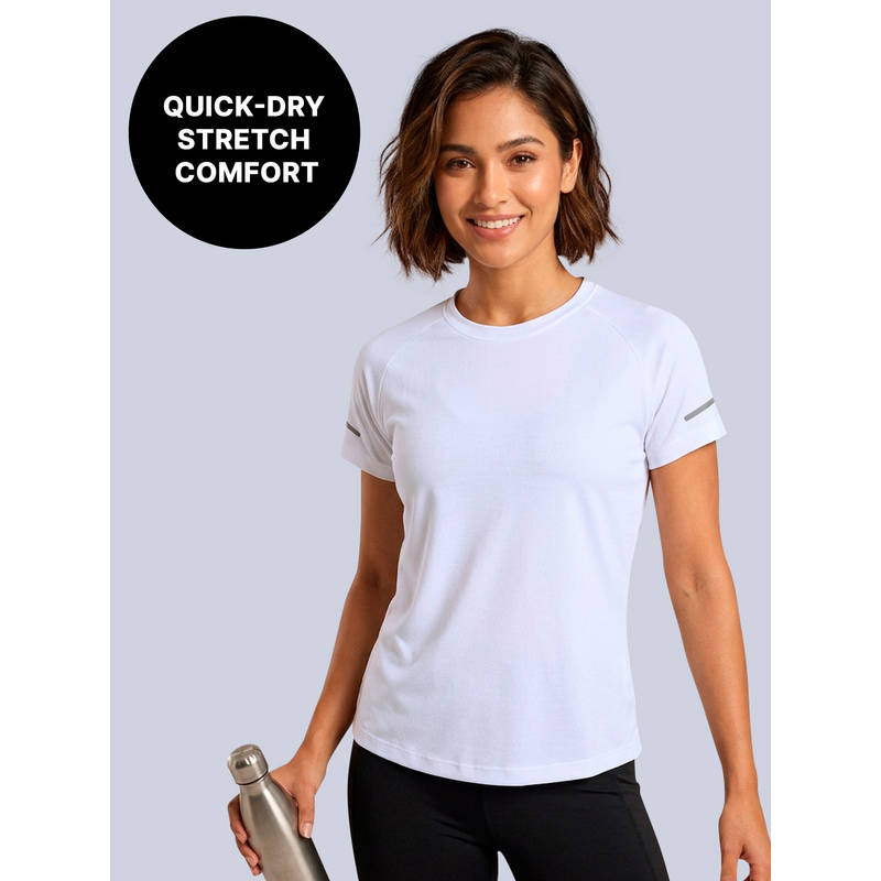 Kica Quick Dry Tee with Soft Stretch & Reflective Detail for Gym & Running KIC026 White (L)