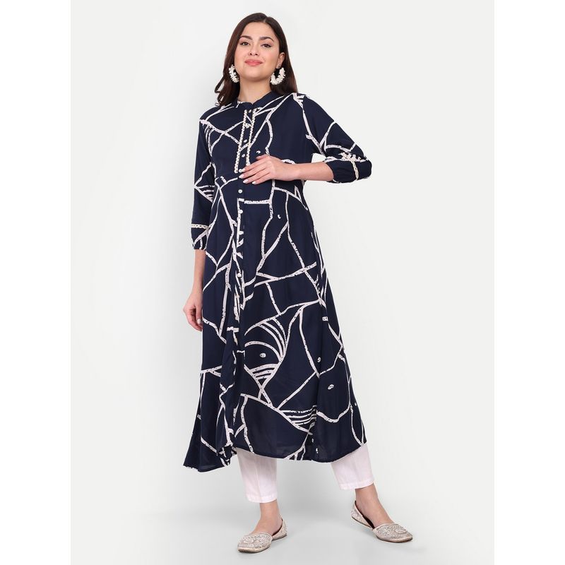 Aaruvi Ruchi Verma Navy Blue Printed Maternity Kurta (S)