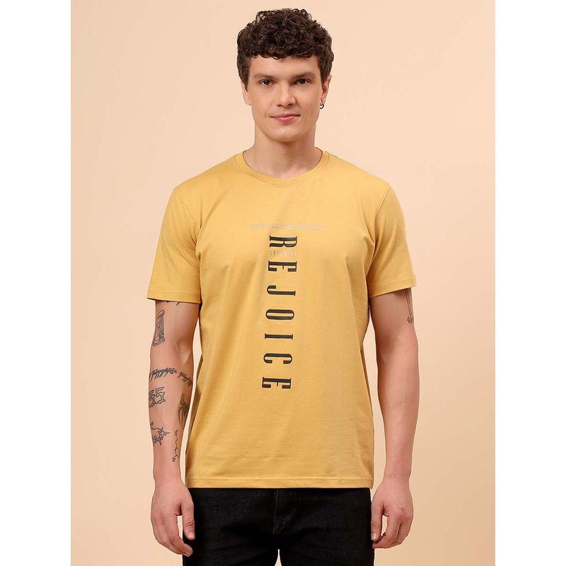 Cantabil Men Yellow Regular Fit Printed T-Shirt (M)