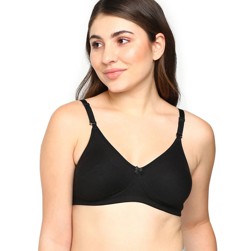 BLOSSOM Womens Seamless Double Layered Non Padded Bra With Removable Strap Black (34B)