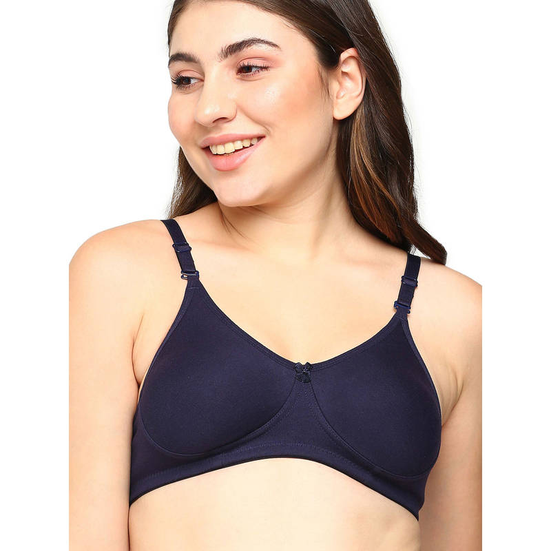 BLOSSOM Womens Seamless Double Layered Non Padded Bra With Removable Strap Navy Blue (30B)