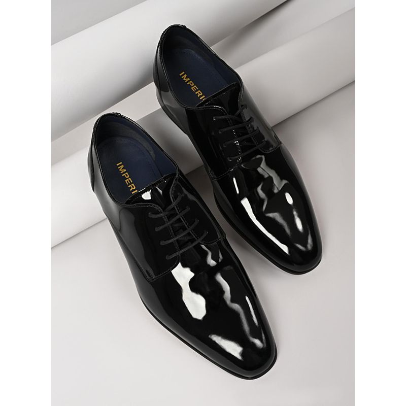 Imperio By Regal Black Mens Leather Formal Patent Lace Up Derbies (UK 6)