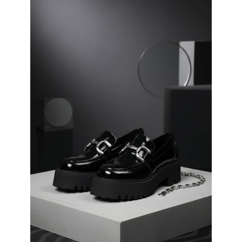 EZOK Womens Black Leather Casual Loafers (EURO 37)