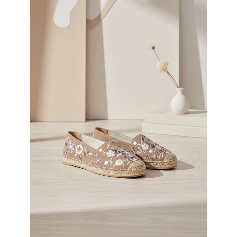 EZOK Womens Taupe Leather Casual Espadrilles (EURO 38)