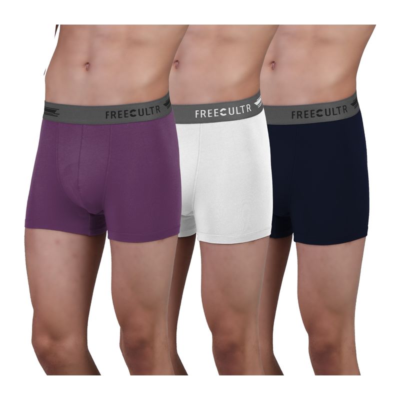 FREECULTR Men's Anti-Microbial Air-Soft Micromodal Underwear Trunk, Pack of 3 - Multi-Color (S)