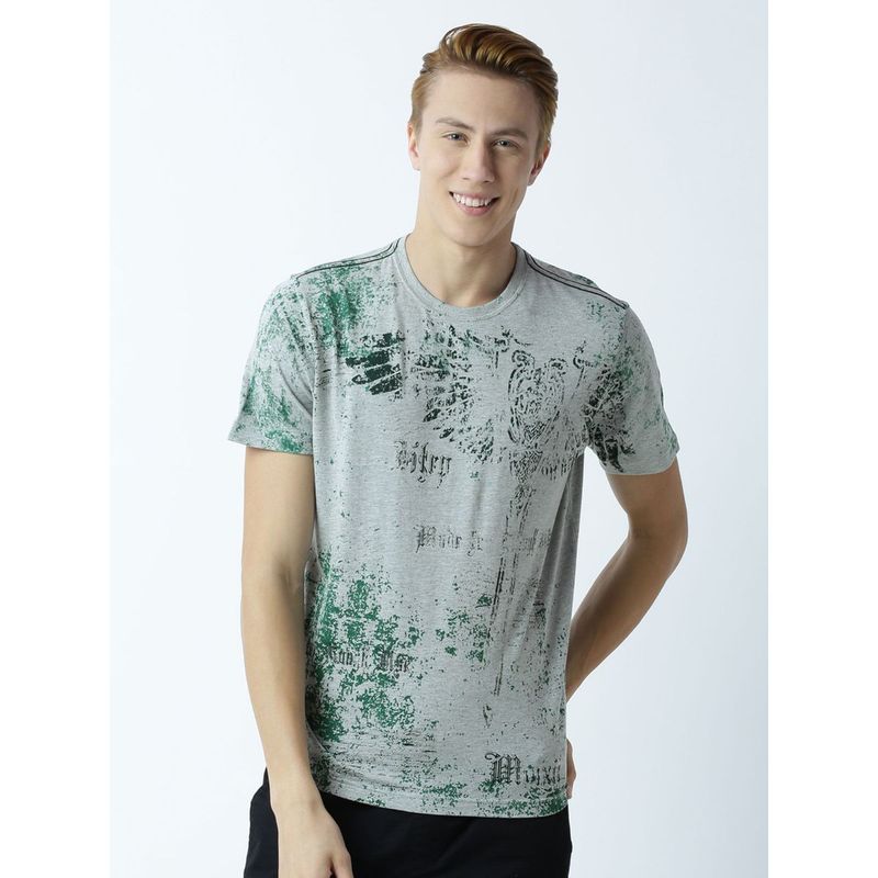 Huetrap Mens Printed Round Neck Grey T-Shirt (S)