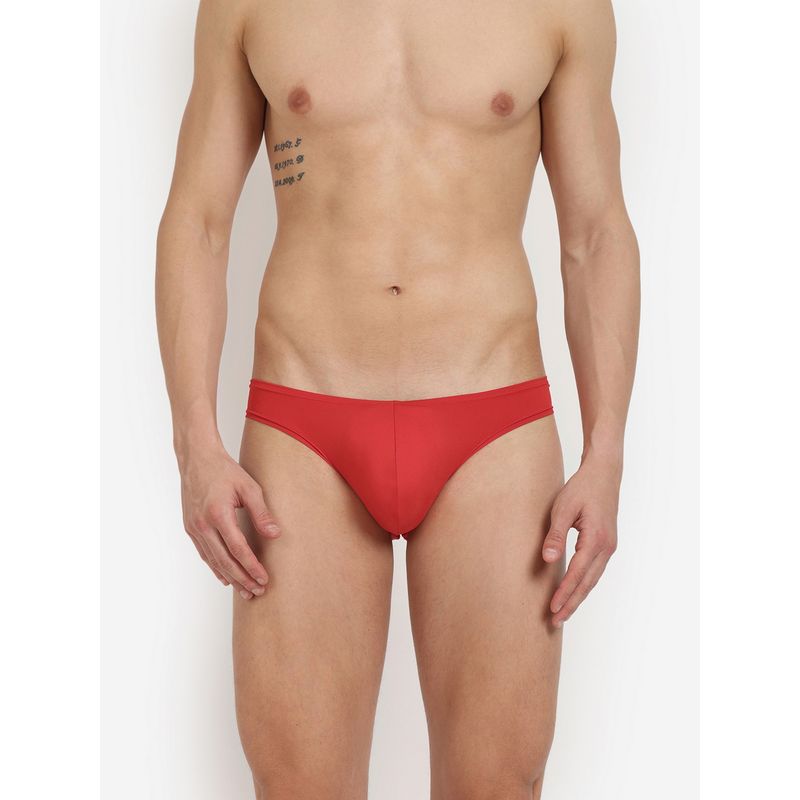 BASIICS by La Intimo Men Red Poly/Spandex Semi-Seamless Featherlight Brief (3XL)