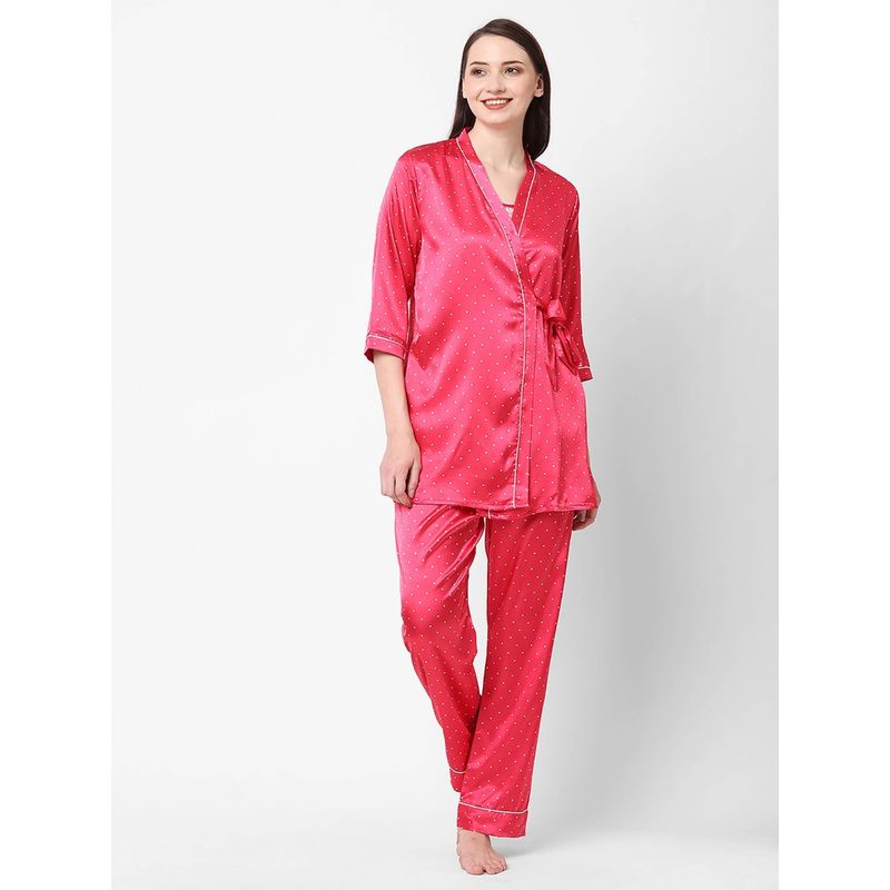 Sweet Dreams Women Robe Printed Inner with Pyjama (Set of 3) (M)