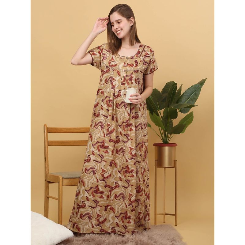 Sweet Dreams Women Printed Full Length Night Dress (L)