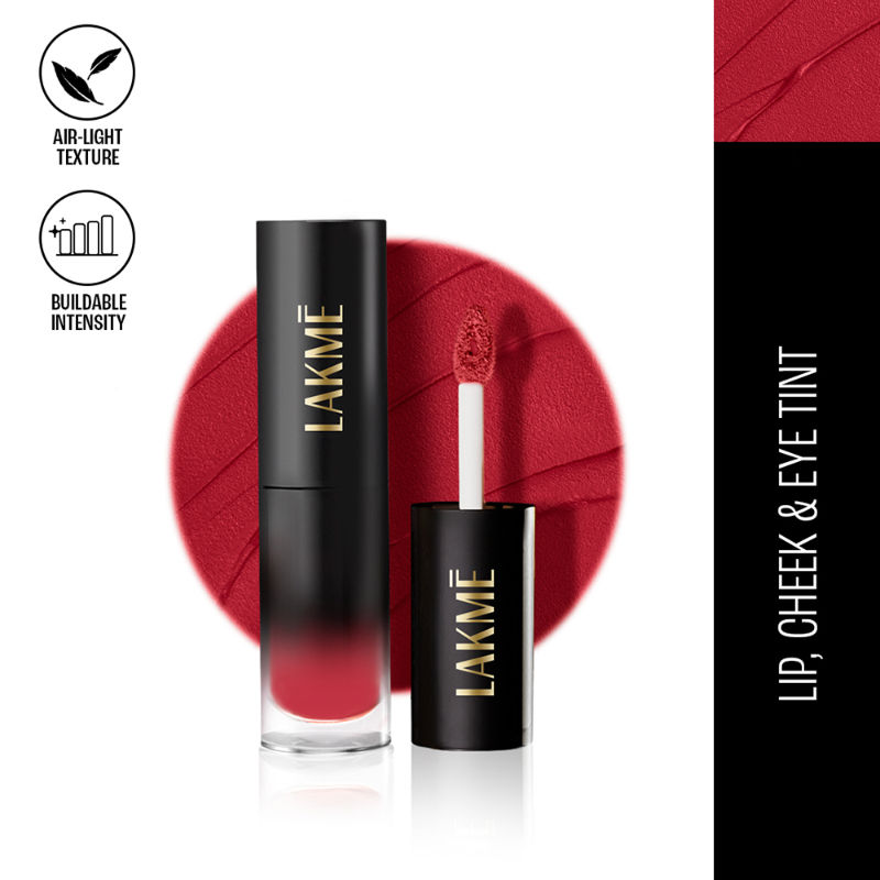 Lakme Xtraordin-Airy One-And-Done Lip, Eye & Cheek Tint, buildable, Soft matte finish, Crimson Kiss
