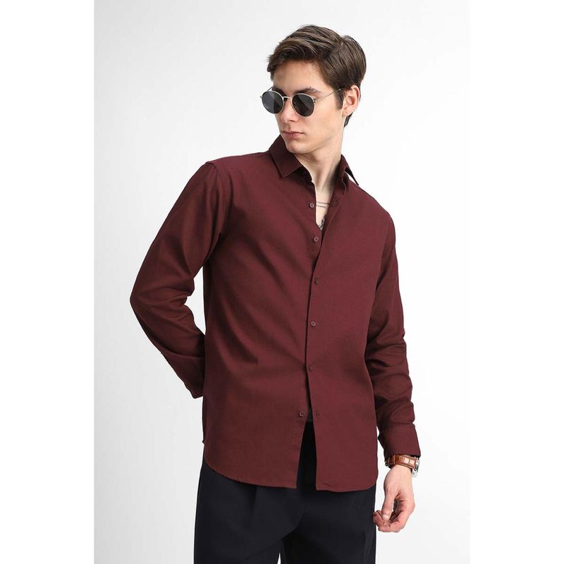 Snitch Men Burgundy Textured Full Sleeves Regular Casual Shirt (S)