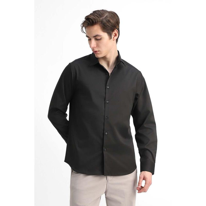 Snitch Men Black Solid Full Sleeves Slim Formal Shirt (XL)