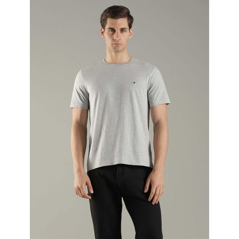 Tommy Hilfiger Men Grey Melange Regular Fit Cotton T-Shirt (M)