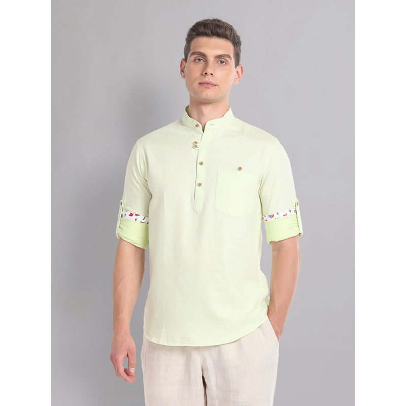 AD By Arvind Heathered Mandarin Collar Shirt (42)