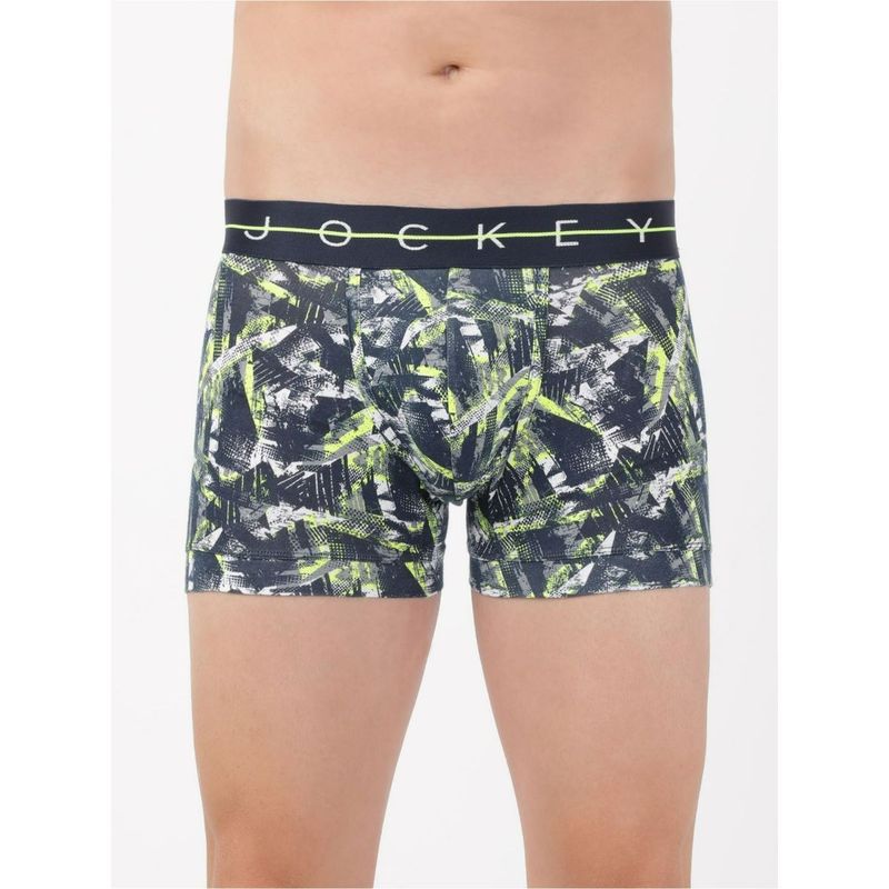 Jockey NY02 Men Super Combed Cotton Elastane Printed Trunk - Navy & Neon (L)
