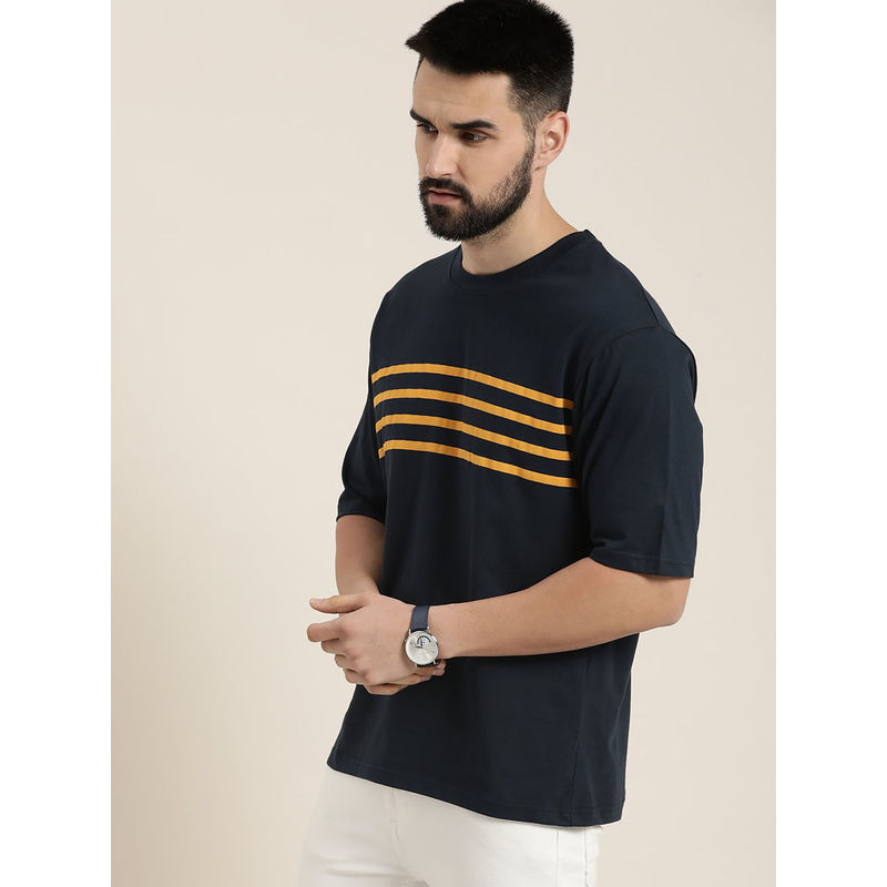 DILLINGER Navy Blue Striped Oversized T-Shirt (L)