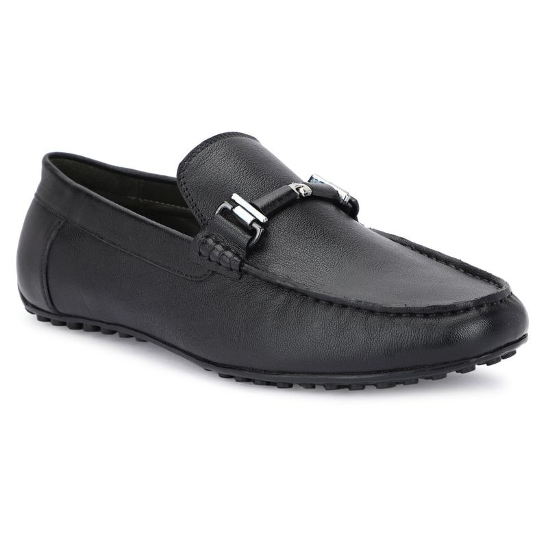 FACCE FELICI Men Black Genuine Leather Slip-On Casual Wear Moccasins (UK 7)