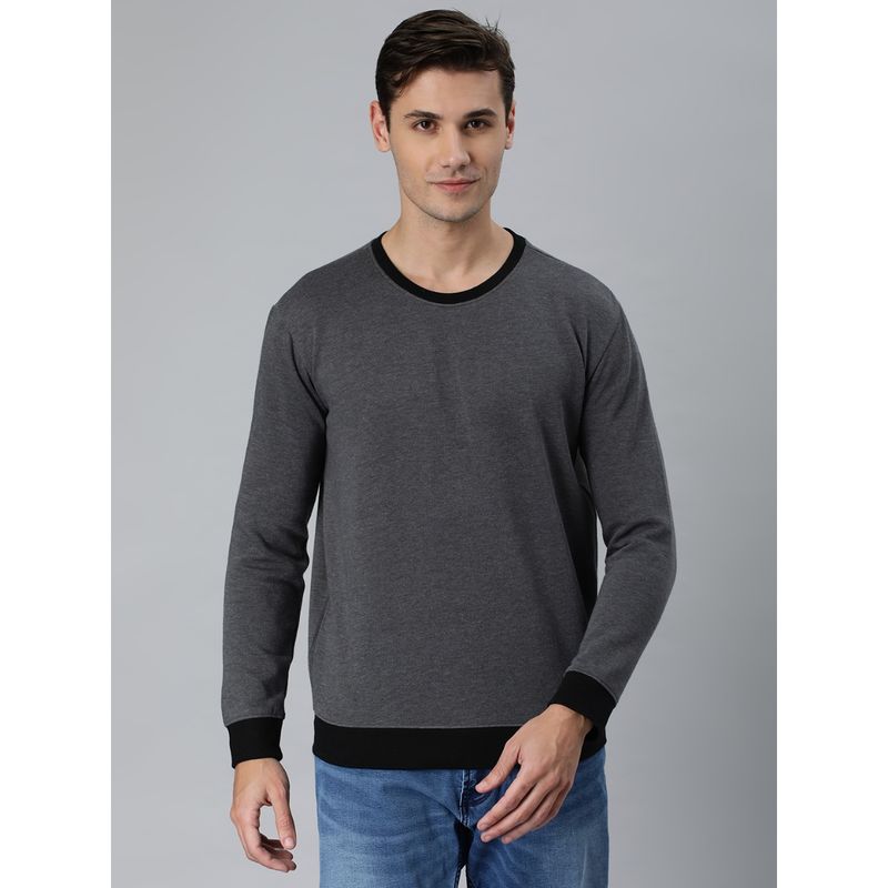 Huetrap Men Anthra Melange Long Sleeves Solid Sweatshirts (S)