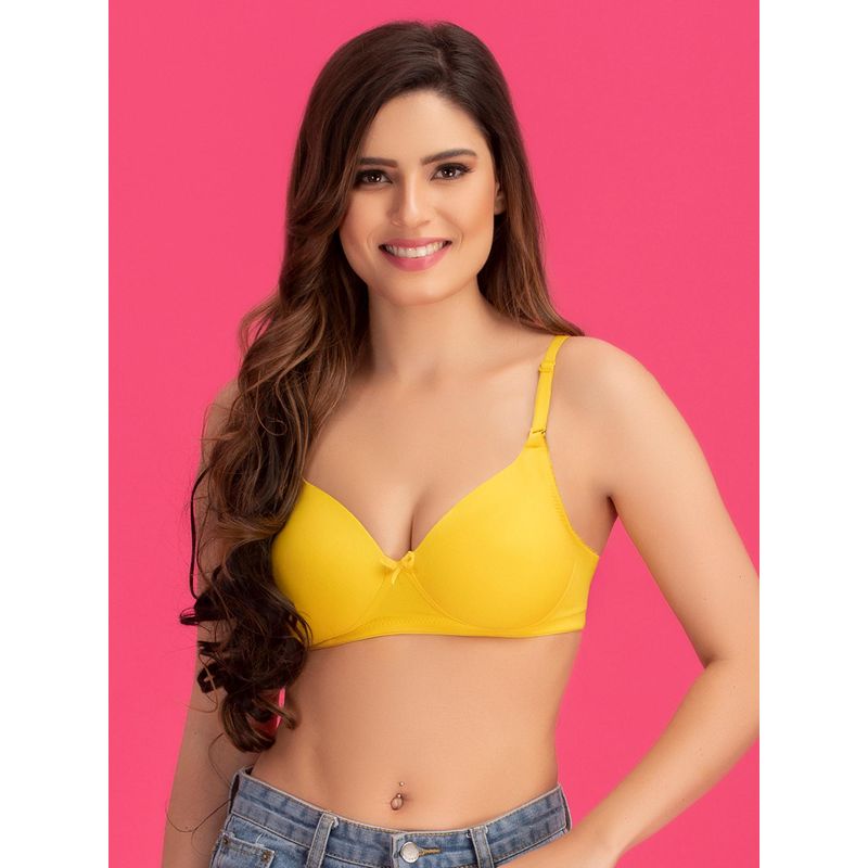 Clovia Cotton Rich Solid Padded Demi Cup Wire Free Push-Up Bra - Light Yellow (34C)