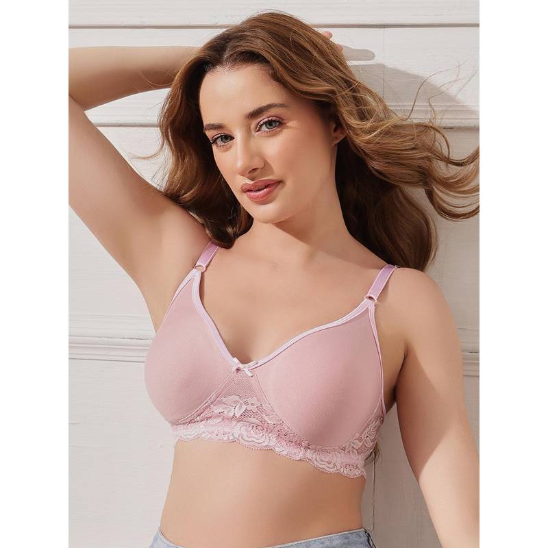 Clovia Cotton Solid Non-Padded Full Cup Wire Free T-shirt Bra - Pink (34B)