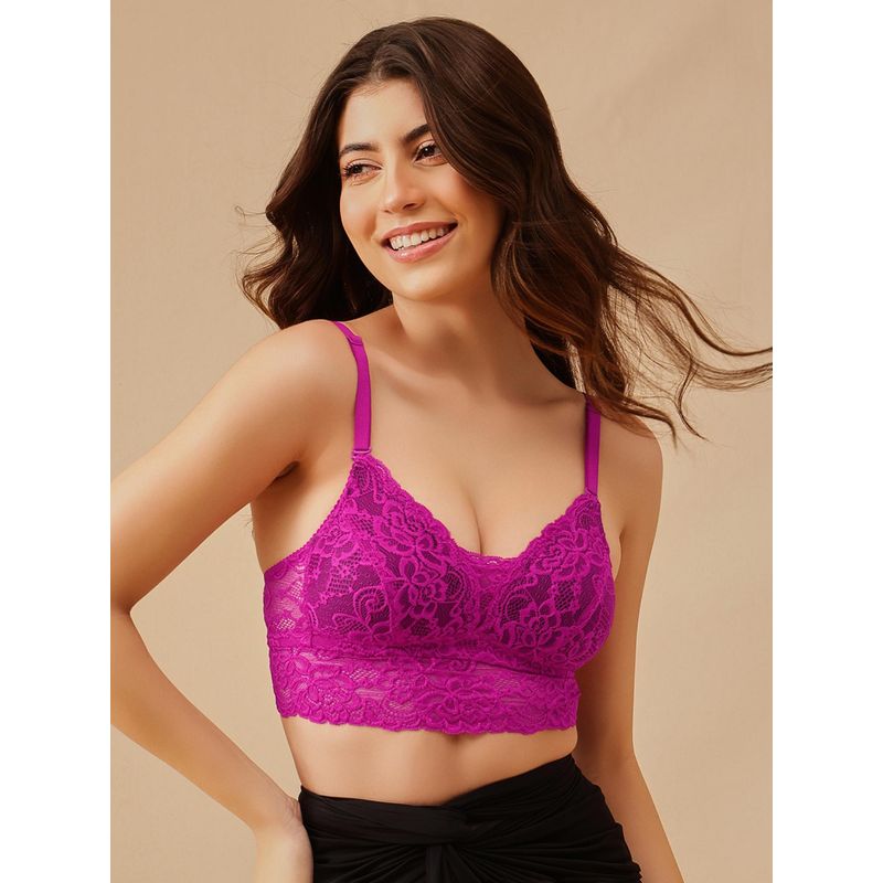Clovia Lace Padded Non-Wired Bralette - Purple (34E)