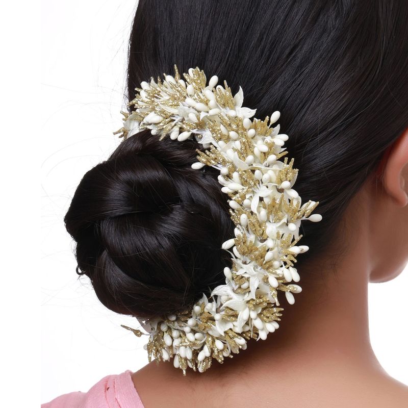 VIRAASI White Floral Embellished Hair Accessory Artificial Veni for