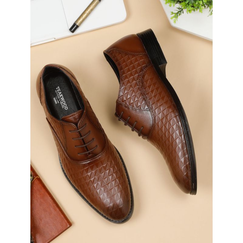 Teakwood Mens Brown Patterned Texture Leather Formal Oxfords (EURO 43)