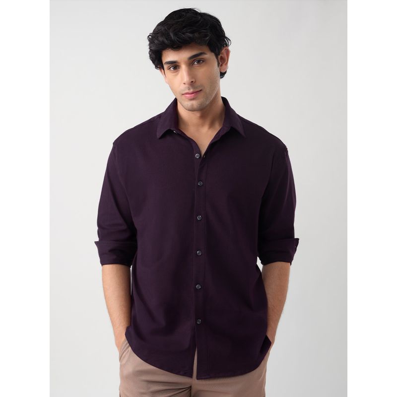 The Souled Store Purple Men Textured Shirt (L)