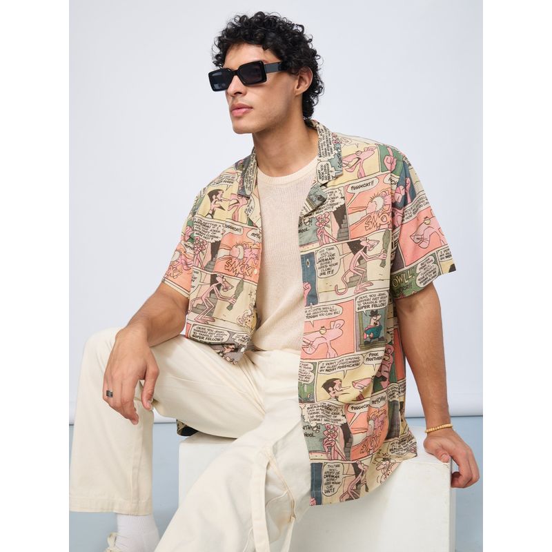 The Souled Store Official Pink Panther: Comics Oversized Multi-Color Shirt (M)