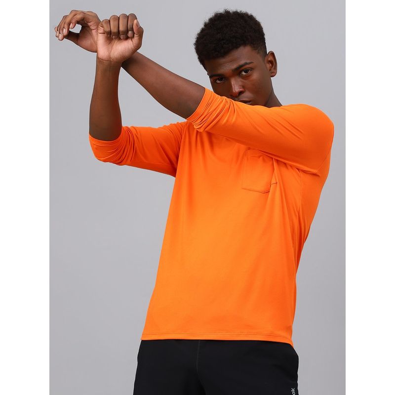 Fitkin Men Orange Raw Edge Neck Style Long Sleeves T-Shirt (S)