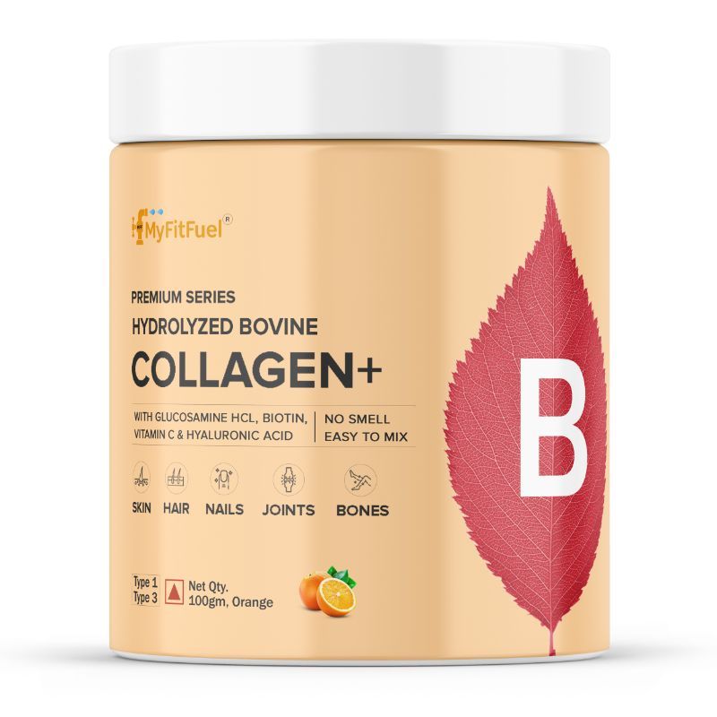 MyFitFuel Hydrolyzed Bovine Collagen +Hyaluronic Acid Biotin Vitamin C. Skin Hair Nails Orange(100g)