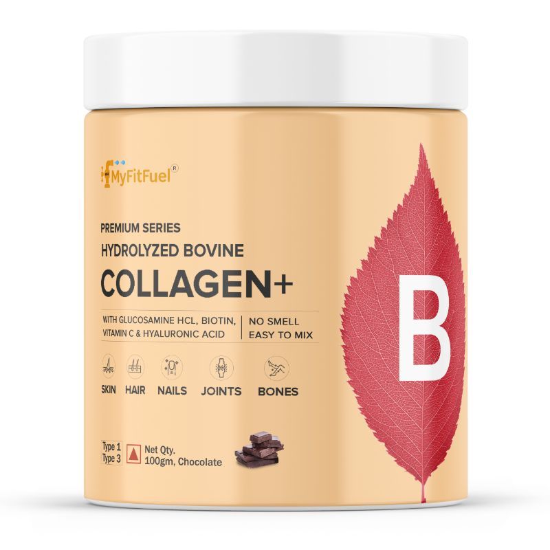 MyFitFuel Hydrolyzed Bovine Collagen +Hyaluronic Acid Biotin VitaminC Skin HairNails Chocolate(100g)
