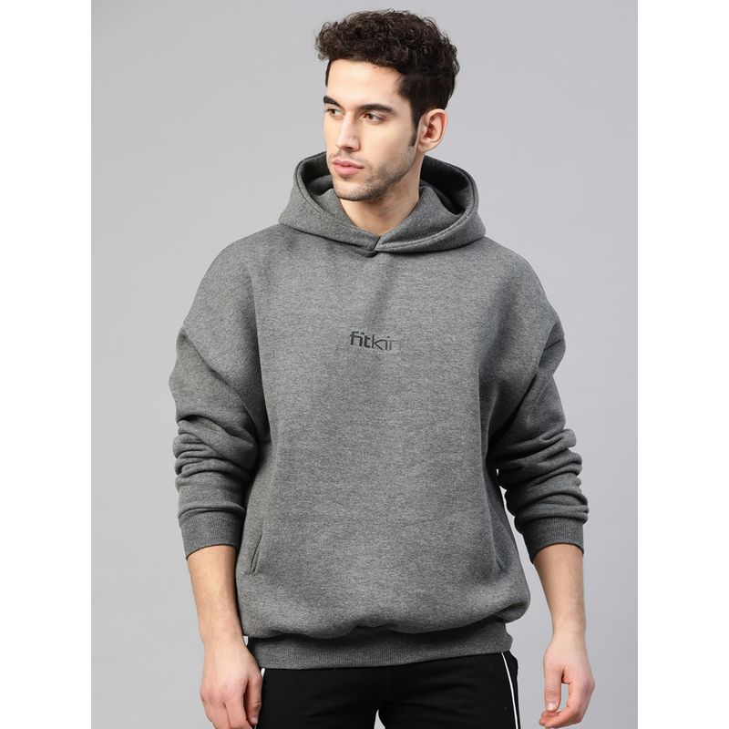 Fitkin Mens Grey Fleece Winter Hoodie Sweatshirt (S)