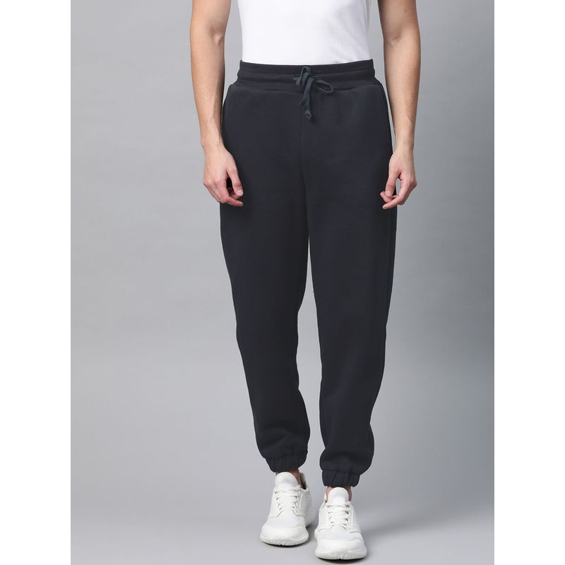 Fitkin Mens Navy Blue Fleece Winter Joggers (S)